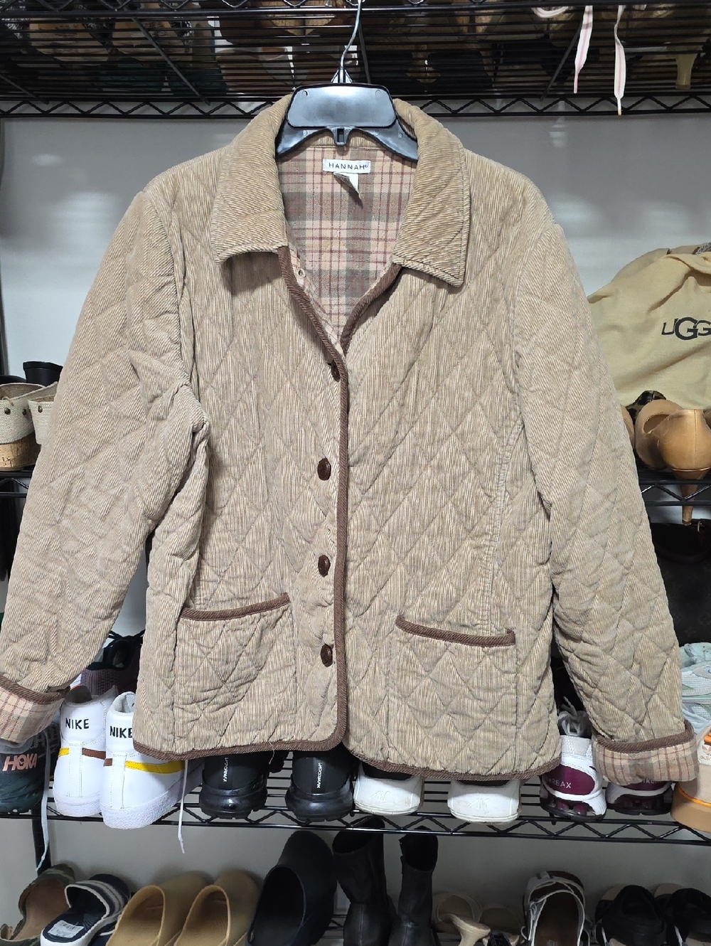 Hannah Quilted Tan Utility Jacket with Corduroy Trim